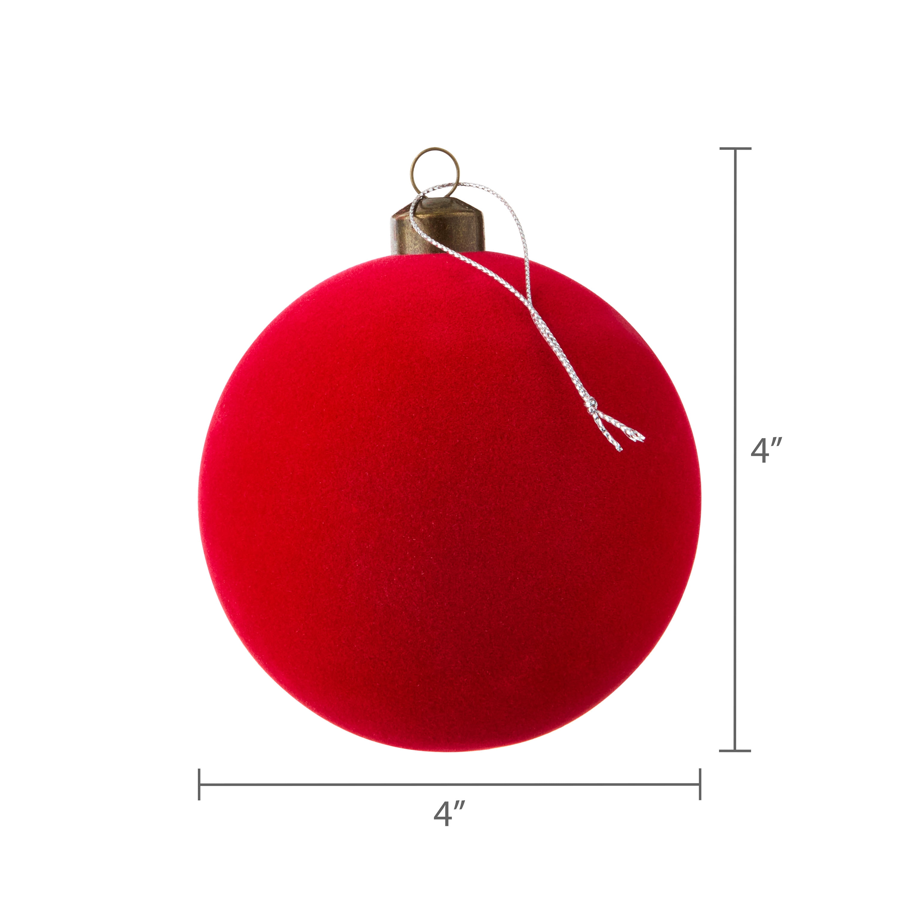 4 Count Bright Red Velvet-Feel Ball Christmas Ornaments, by Holiday Time