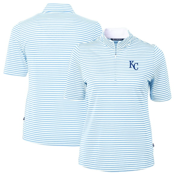 Women's Cutter & Buck Powder Blue Kansas City Royals Virtue Eco Pique Stripe Top