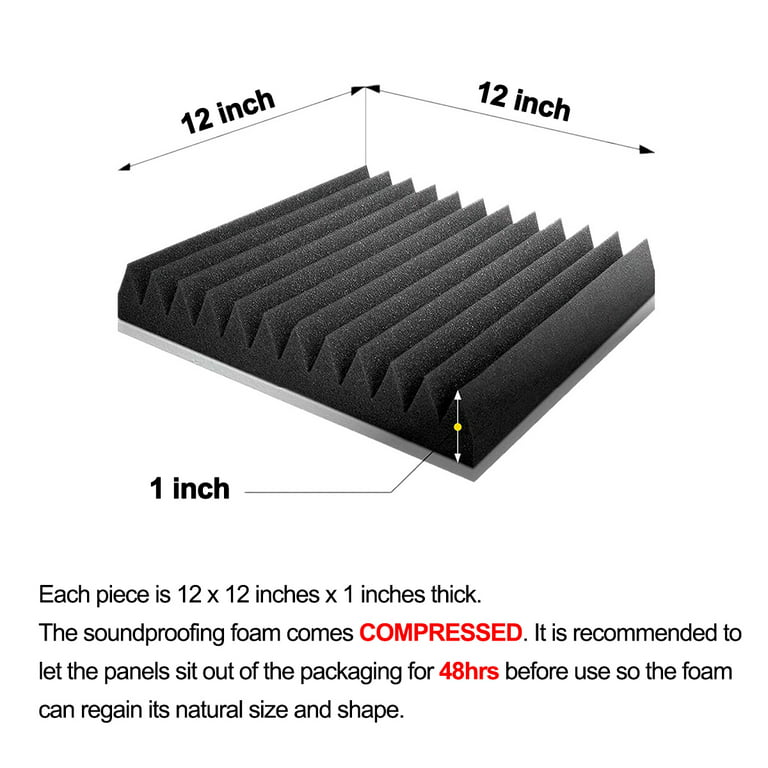 Musfunny 12 Pcs 2 x 12 x 12 Sound Proof Acoustic Foam Panels High  Density Wedges Soundproof Wall Panels Sound Dampening Panel for Studio,  Home