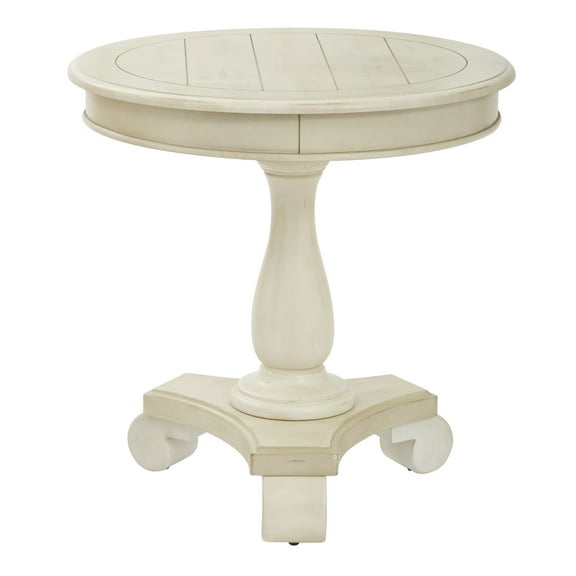 OSP Home Furnishings Avalon Hand Painted Round Accent table in Antique Beige Finish