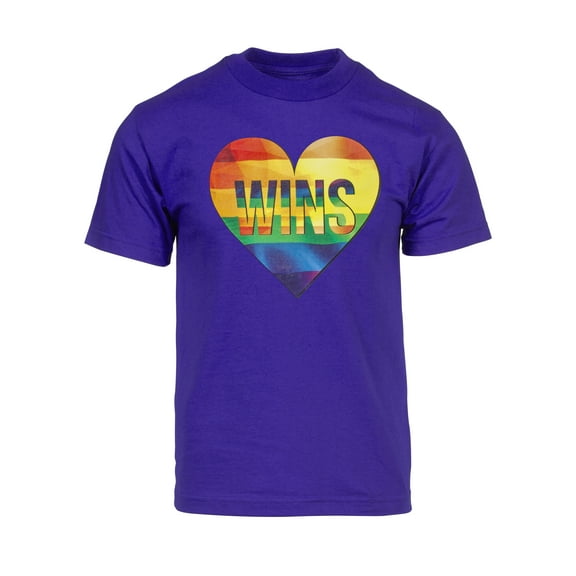 Mens Pride Love Wins Rainbow Heart Short-Sleeve T-Shirt - Purple - Large