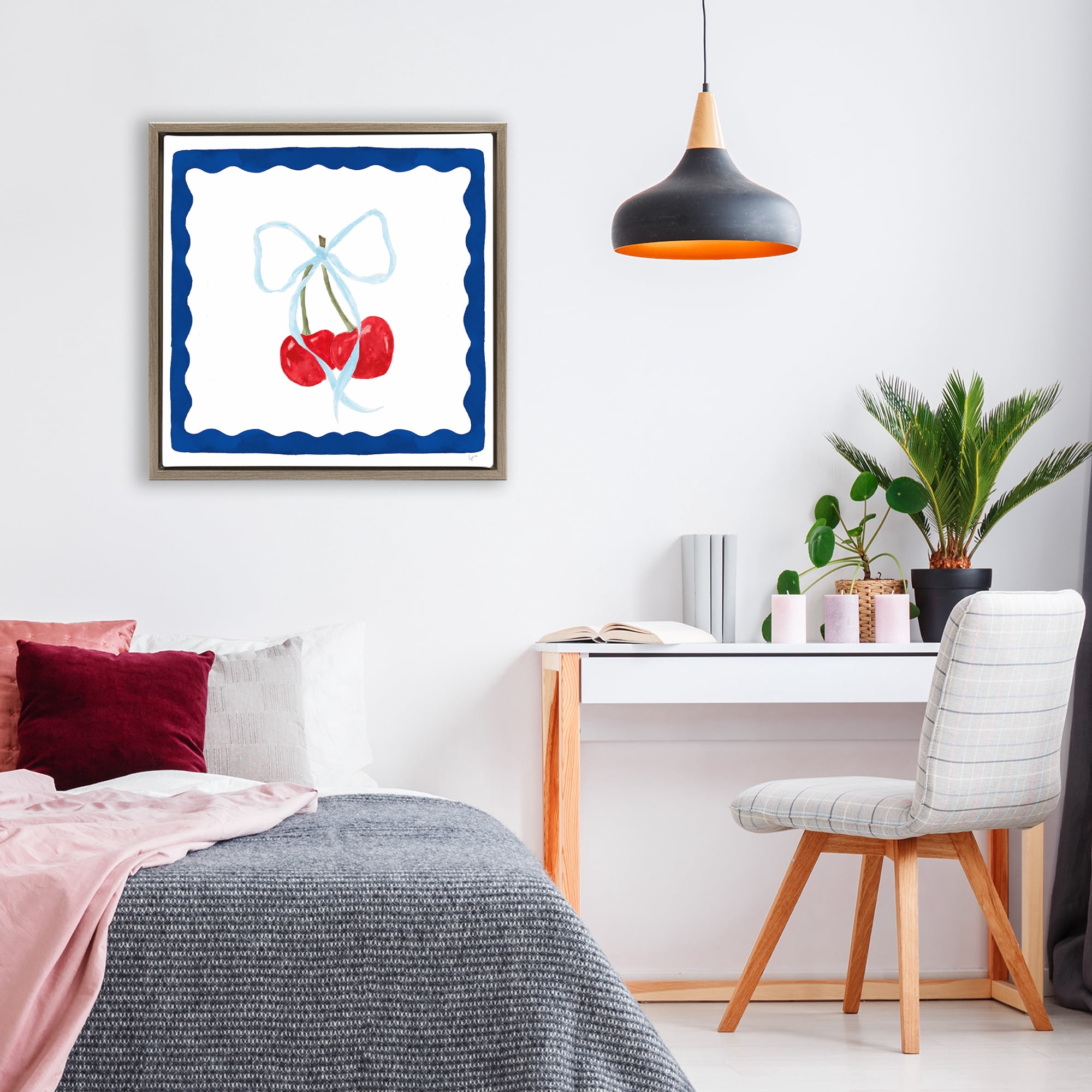 Stupell Industries Summer Bordered Cherries Brown Framed Floater Canvas Wall Art, design by Lucille Price