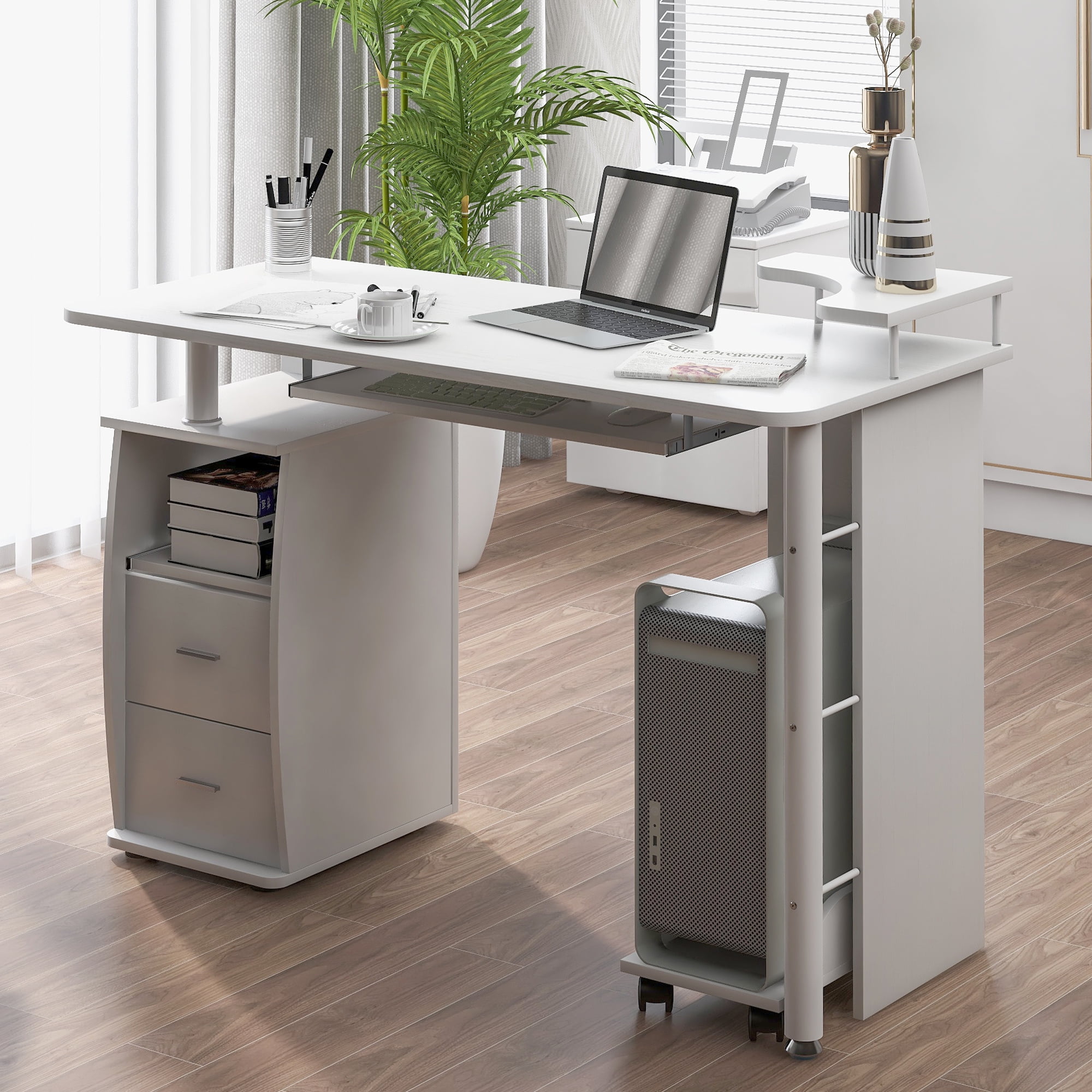 Details about   Home Office Computer Desk with Drawer Cabinet Pull-Out Keyboard Tray Workstation 