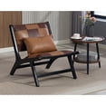 thumbnail image 6 of New Antique Brown PU Leather Boho Accent Chair – Mid Century Lounge Chair with Solid Wood Frame, for Living Room or Balcony, Indoor/Outdoor, 6 of 7