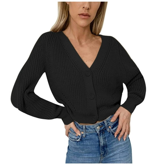 jsaierl Crop Cardigan Sweaters for Women Long Sleeve Open Front Sweater Casual Classic Black Sweaters for Women Cardigan Sweater Coat Top Outwear for Women