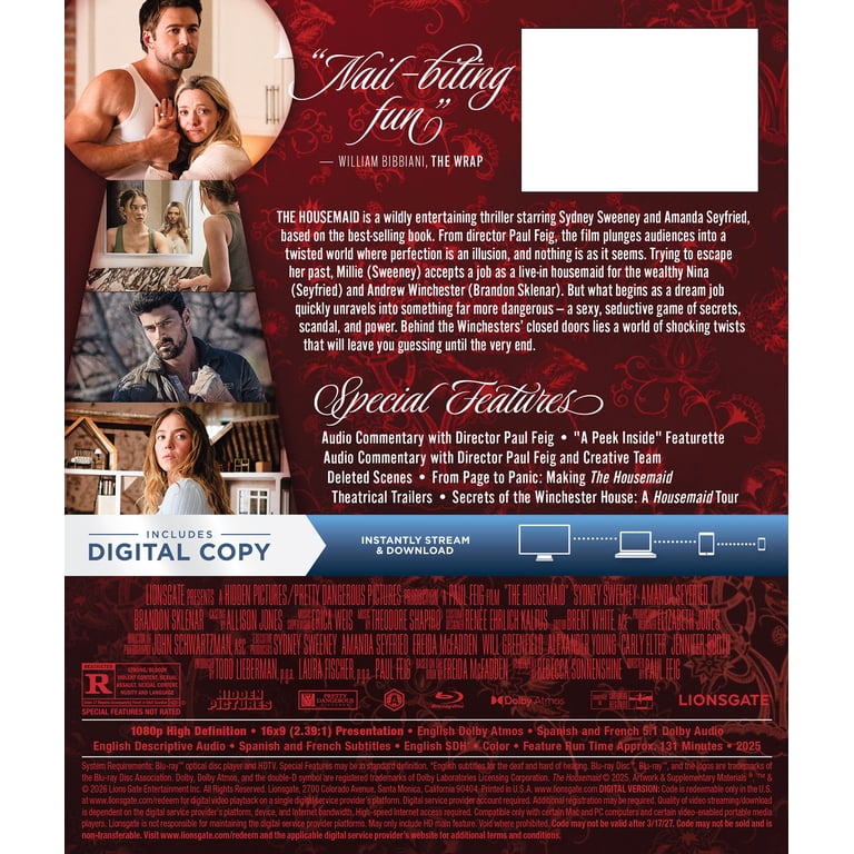 Lionsgate Housemaid Blu-ray + Digital Copy, Thriller - Walmart.com