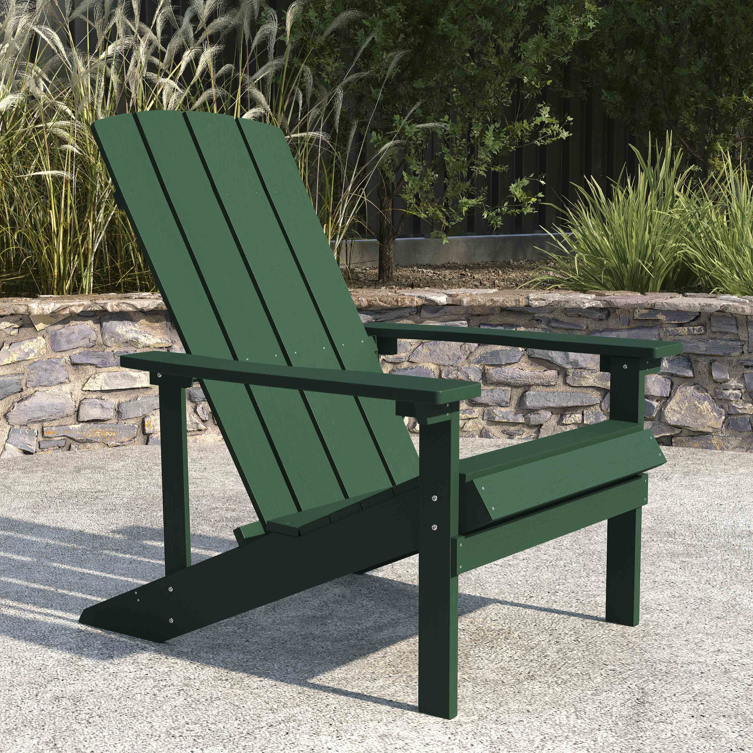 Merrick Lane Green Adirondack Patio Chair With Vertical Lattice Back And Weather Resistant Frame