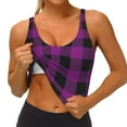 thumbnail image 2 of Sikiie Purple Black Plaid Print Strappy Sports Bra for Women Padded Push Up Sports Bra Athletic Running Sports Bra Workout Bra Yoga Bra, 2 of 5