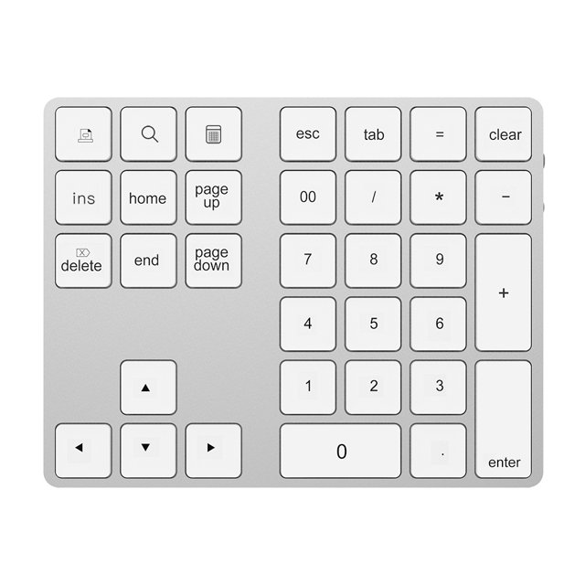 TFixol 2-in-1 BT Keyboard USB-C 3.1 HUB Features 34-key Wireless Numeric Keypad with Two Extended USB3.0 Interfaces Silver