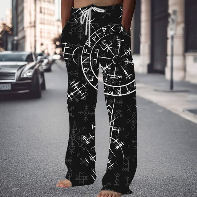 Men's Casual Pants Print Linen Blend Straight Leg for Everyday Wear Performance Comfort and Dramatic Everyday