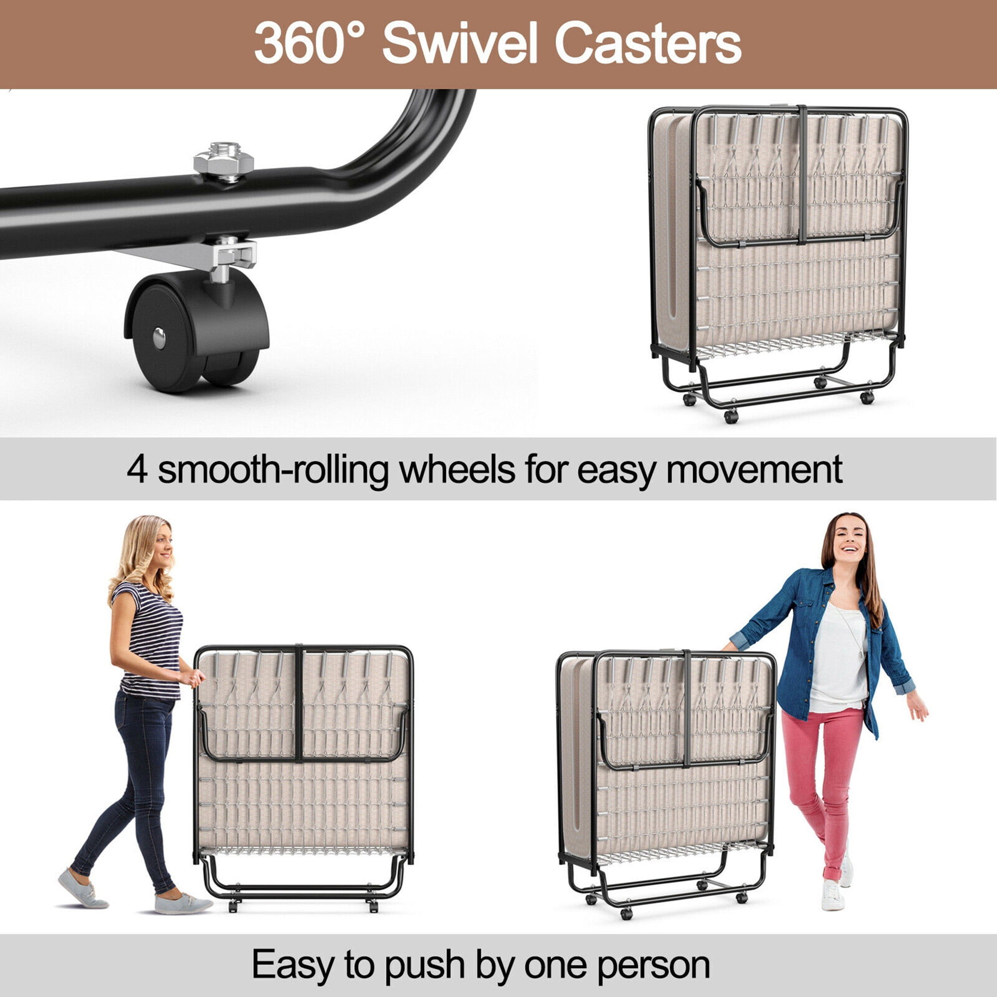 Gymax Folding Bed with Mattress Portable Rollaway Guest Cot Memory Foam Beige