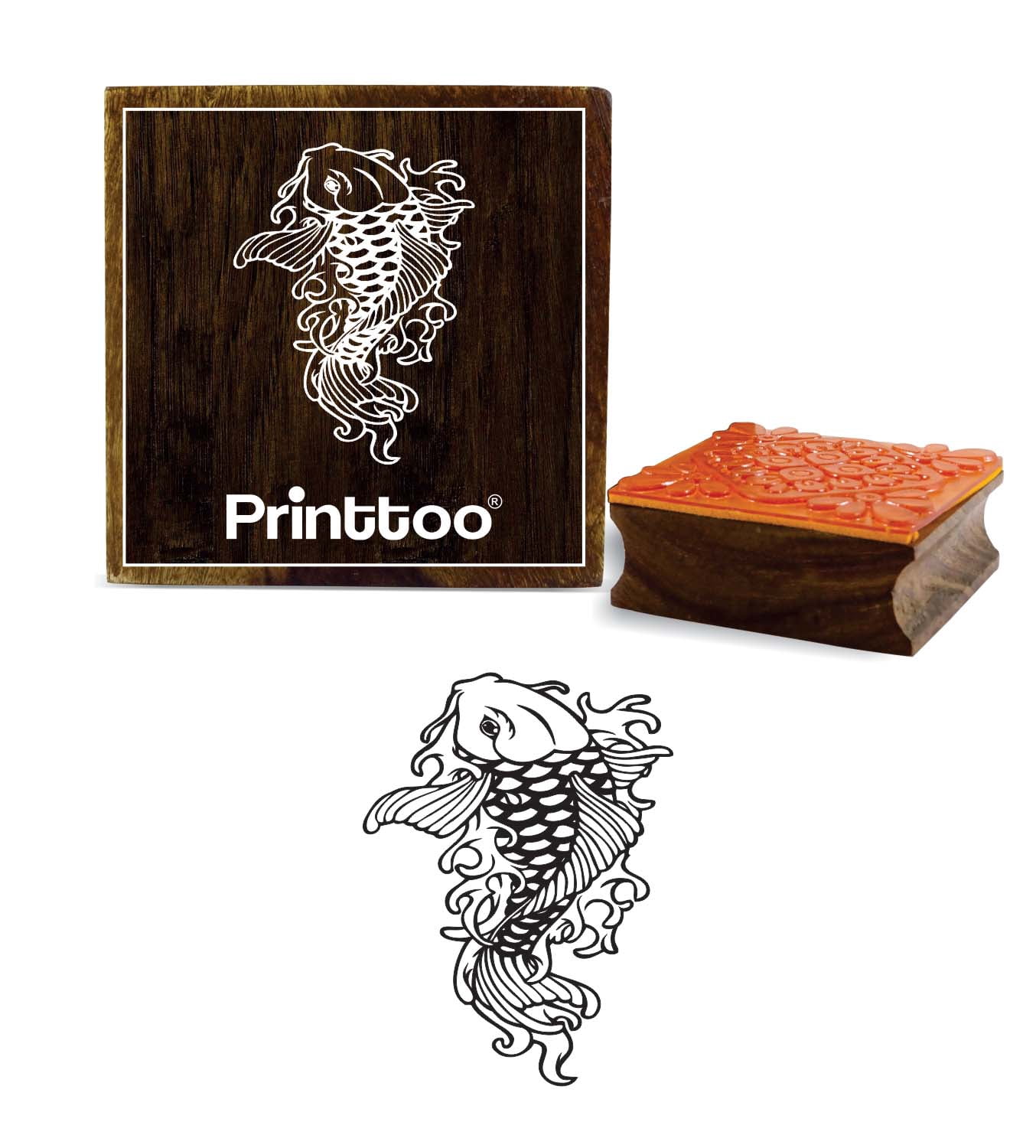 Printtoo Brown Wooden Square Fish Pattern Rubber Stamp Scrap-booking ...