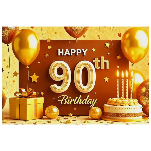 Golden Balloon Themed Happy 90th Birthday Backdrop Banner Party Supplies Photography Props Birthday Decoration Decor Background Event Decorations