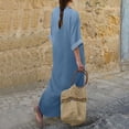 thumbnail image 4 of Guluxicc Denim Maxi Dress for Women Split Neck Rolled 3/4 Sleeve Pockets Loose Casual Summer Dress, 4 of 5