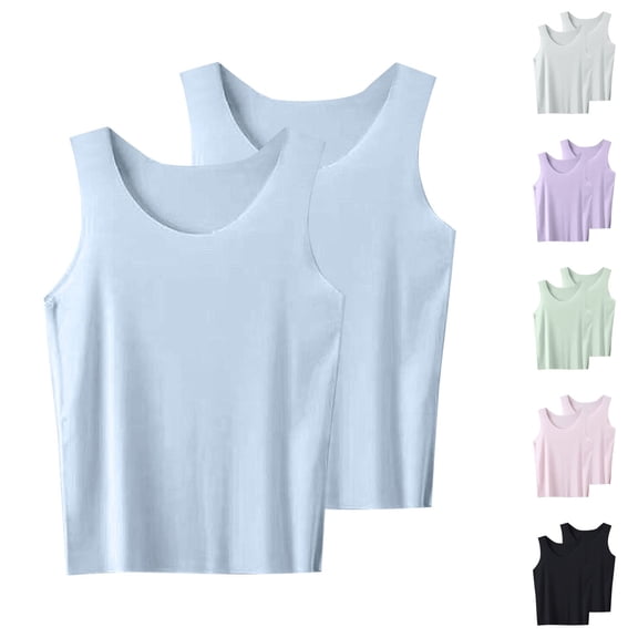SGFCWSX Kids Tank Tops 2 Pack Seamless Cool Sleeveless Casual Daily Wear Shirt Light Blue Size 9 Years