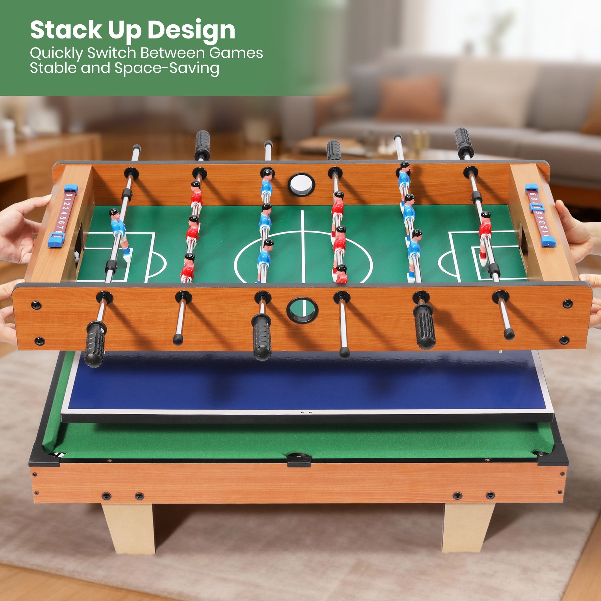 GVDV 4 in1 Combo Game Table, 32 inch Multi Game Table with Foosball Table, Hockey,Ping-Pong,Pool Billiards for Kids Adults