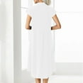 thumbnail image 6 of Aimik Fashion Women Summer Cotton-Linen Stand-Collar Solid Color V-Neck Short Sleeve Casual Long Dress with Single-Breasted, 6 of 6