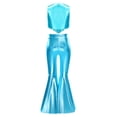 thumbnail image 3 of Aislor Girls 2 Pcs 70s Disco Outfits Metallic Gloss Sleeveless Tassels Top with Split Bell-bottom Pants Dance Outift Blue 10, 3 of 7