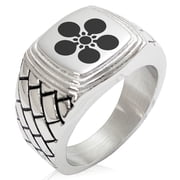 Stainless Steel Maeda Samurai Crest Geometric Pattern Step-Down Biker Style Polished Ring