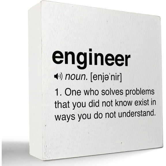 Zomyto 7x7 Inches Engineer Gifts,Gifts for Engineers,Mechanical Aerospace Electrical Civil Software Engineering Gifts,Engineer Wood Box Block Plaque Sign Desk Decor