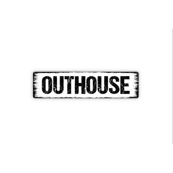 Outhouse Sign Bathroom Restroom Rustic Metal Street Sign or Door Name Plate Plaque Size: 4 x 16 Inch