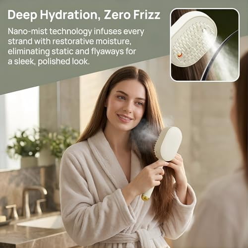 2026 New Electric Steam Brush, Electric Steam Brushs for Hair, 2-in-1 Misting Hair Brush with Water Spray, Retractable Air Cushion Massage Comb, Reduce Frizz, Nourishes Hairs, Anti-Static
