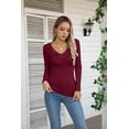 thumbnail image 4 of Vafful Womens Long Sleeve Shirts V Neck Ruffle Hem Slim Fitted Ribbed Knit Trendy Tee Tight Tops, 4 of 7