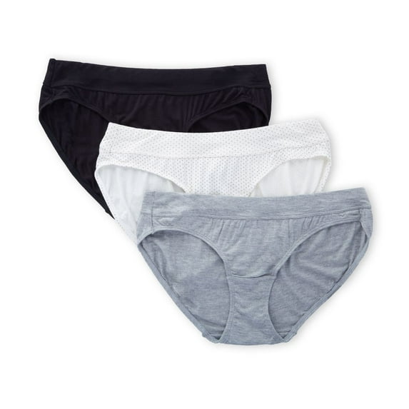 Women's Bali DFSBK3 Comfort Incredibly Soft Bikini Panty - 3 Pack (HthrGryWhisperWhtDotBk 9)