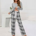 thumbnail image 4 of Plus Size Pajamas Sets for Women Long/Short Sleeve Crewneck Tops with Loose Plaid Long Pants Lounge Sets Sleepwear, 4 of 5