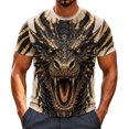 thumbnail image 2 of Men's 3D Fierce Dragon Face Graphic T-Shirt Cool Black Gold Novelty Short Sleeve Crewneck Tees Casual Summer Tops Hip Hop Streetwear Party Costume Shirts, 2 of 5