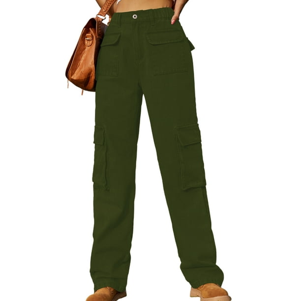 Pantalon cargo bas élastiqué vert foncé femme