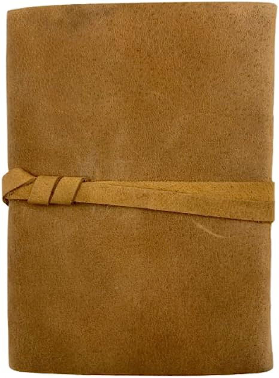 OVERDOSE Deckle Yellow Buff Leaf Leather Journal - Vintage Travel Journal for Men & Women Sketch Writing Diary Book of Shadows Handmade Vintage Deckle Edge Paper - 5 x 7 inches | 12 x 17 cm | A6