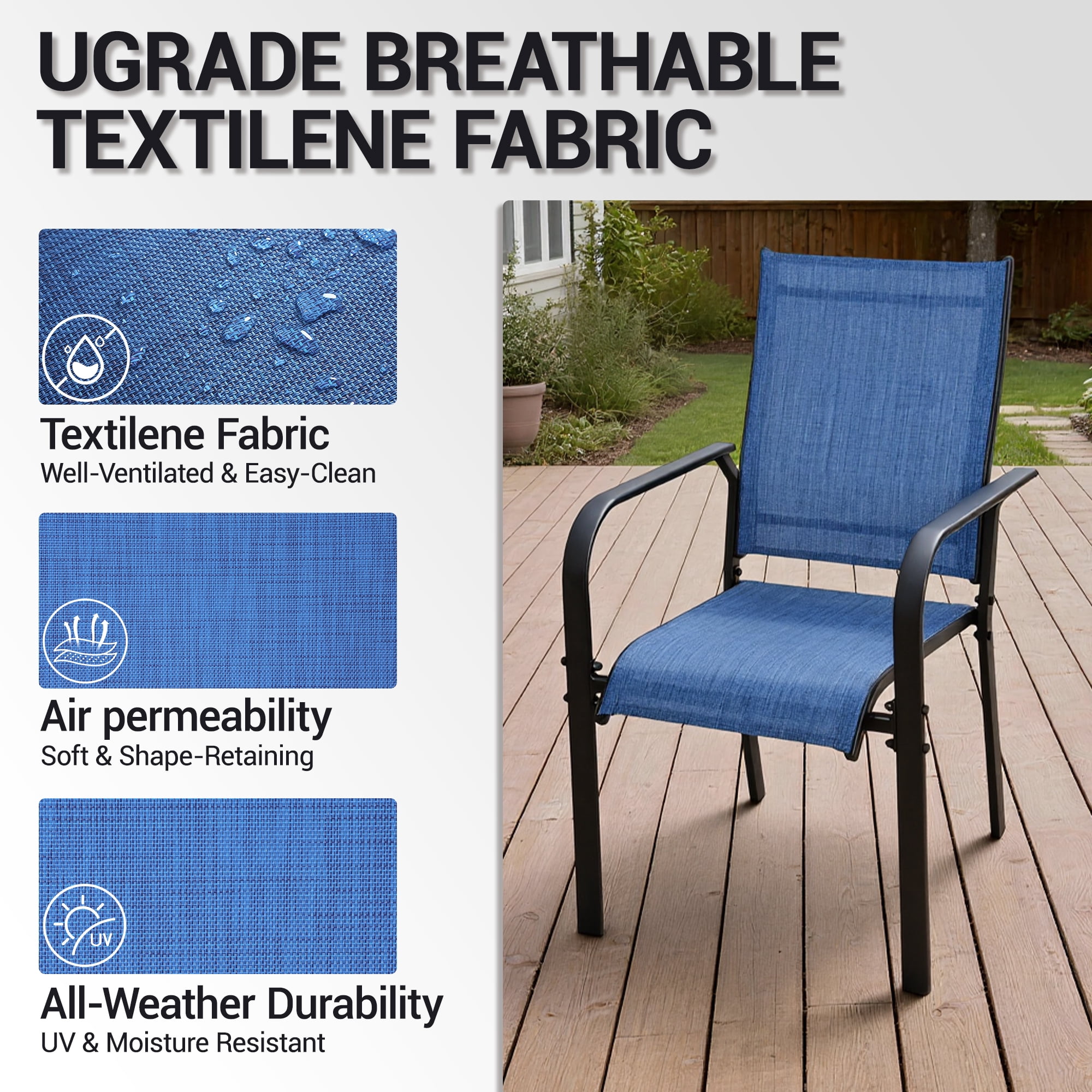 DELMANGO Patio Chairs Set of 4, Outdoor Dining Chairs High Back, All-Weather Padded Textilene DiningChair for Lawn Porch Garden, Blue