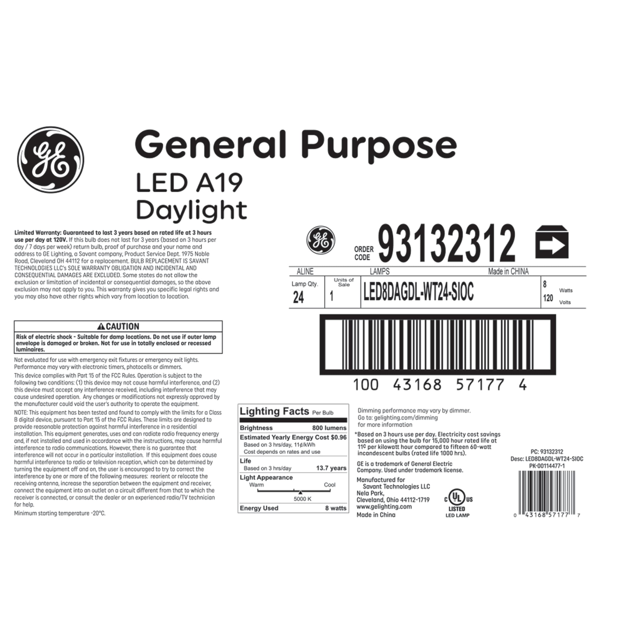 GE LED 60W A19 Daylight 13YR (24-Pack)