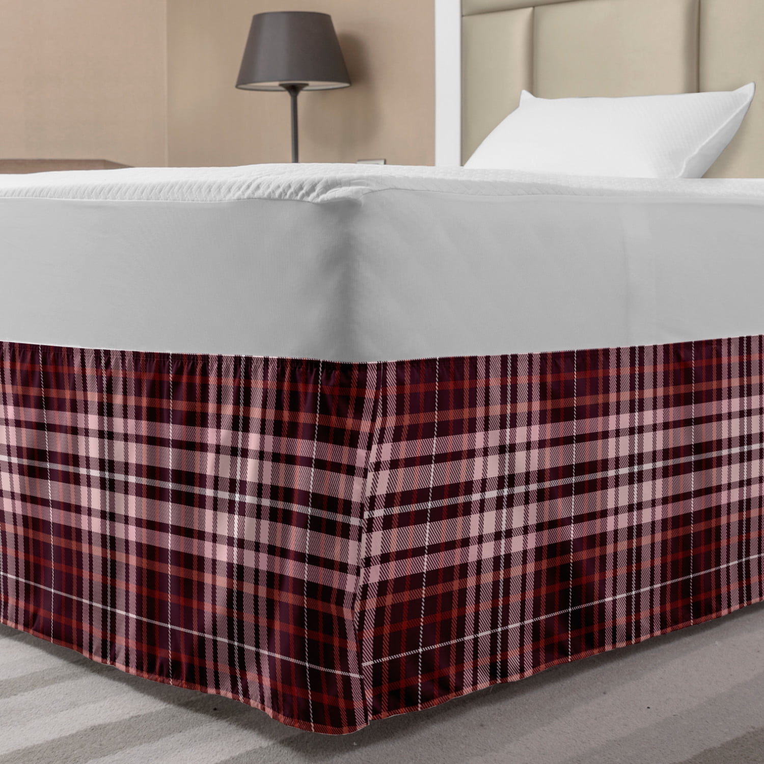 Plaid Bed Skirt, Print of Classic Continuing Pattern Squares Checkered