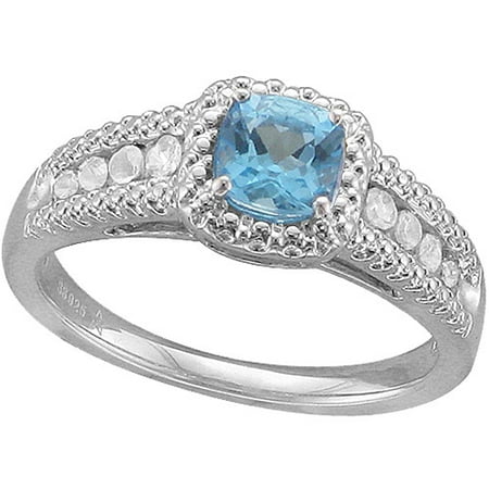 .93 Carat T.G.W. Cushion-Shaped Swiss Blue Topaz and White Sapphire Fashion Ring in Sterling Silver