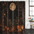 thumbnail image 4 of Small Stall Shower Curtain 36x78 Inch Narrow Half Size Maple Leaves Halloween Bath Curtains Bathroom Decor, Pumpkin Black Farmhouse Waterproof Fabric Shower Curtain Set with Hooks 36 Inch, 4 of 6