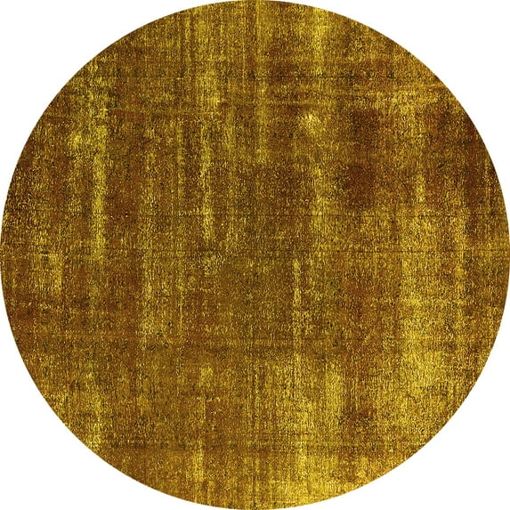 Ahgly Company Machine Washable Indoor Round Oriental Yellow Industrial Area Rugs, 4' Round