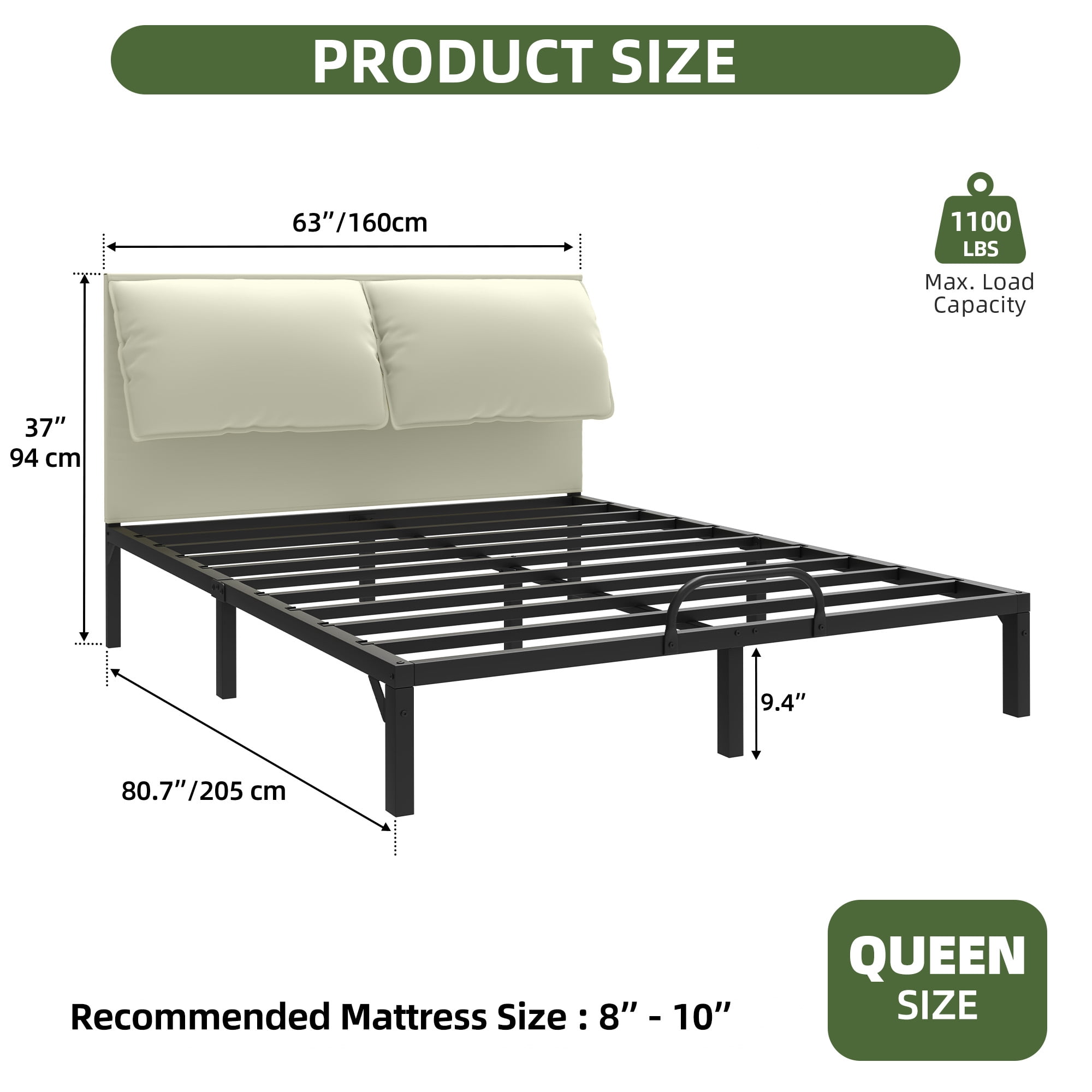 Uforic Beige Queen Size Folding Upholstered Bed Frame with Removable Upholstery, Elegant & Durable Platform Bed