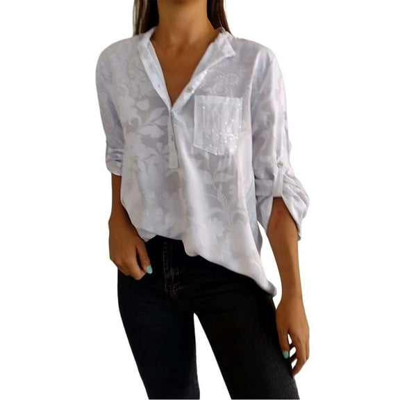 LIJCC Women'S Elegant Floral Print Shirt Women'S Casual V Neck Collared Button Up Blouse Top Print Summer Shirt Ladies Tops