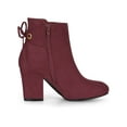thumbnail image 3 of Unique Bargains Women's Round Toe Block Heel Back Zipper Ankle Boots Burgundy 6, 3 of 6