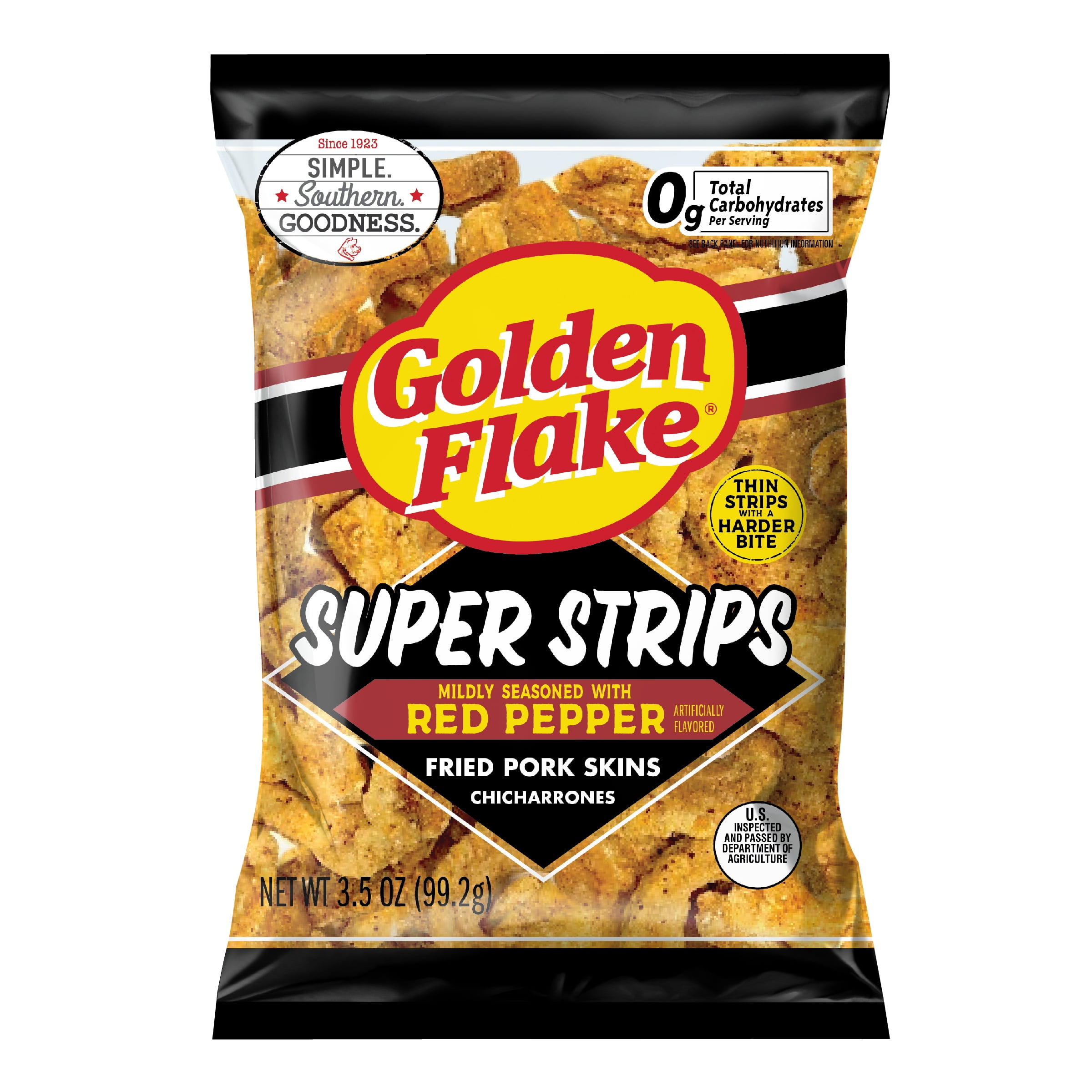 Golden Flake Red Pepper Super Strips Pork Skins 3.5oz