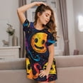 thumbnail image 3 of Uemuo Playful Ghosts Night Sky Pattern Women’s Nightdress – Casual Sleep Shirt, Soft Relaxed Fit Short-Sleeved Cotton Sleepwear for Home, Bedtime, and Lounging, 3 of 6