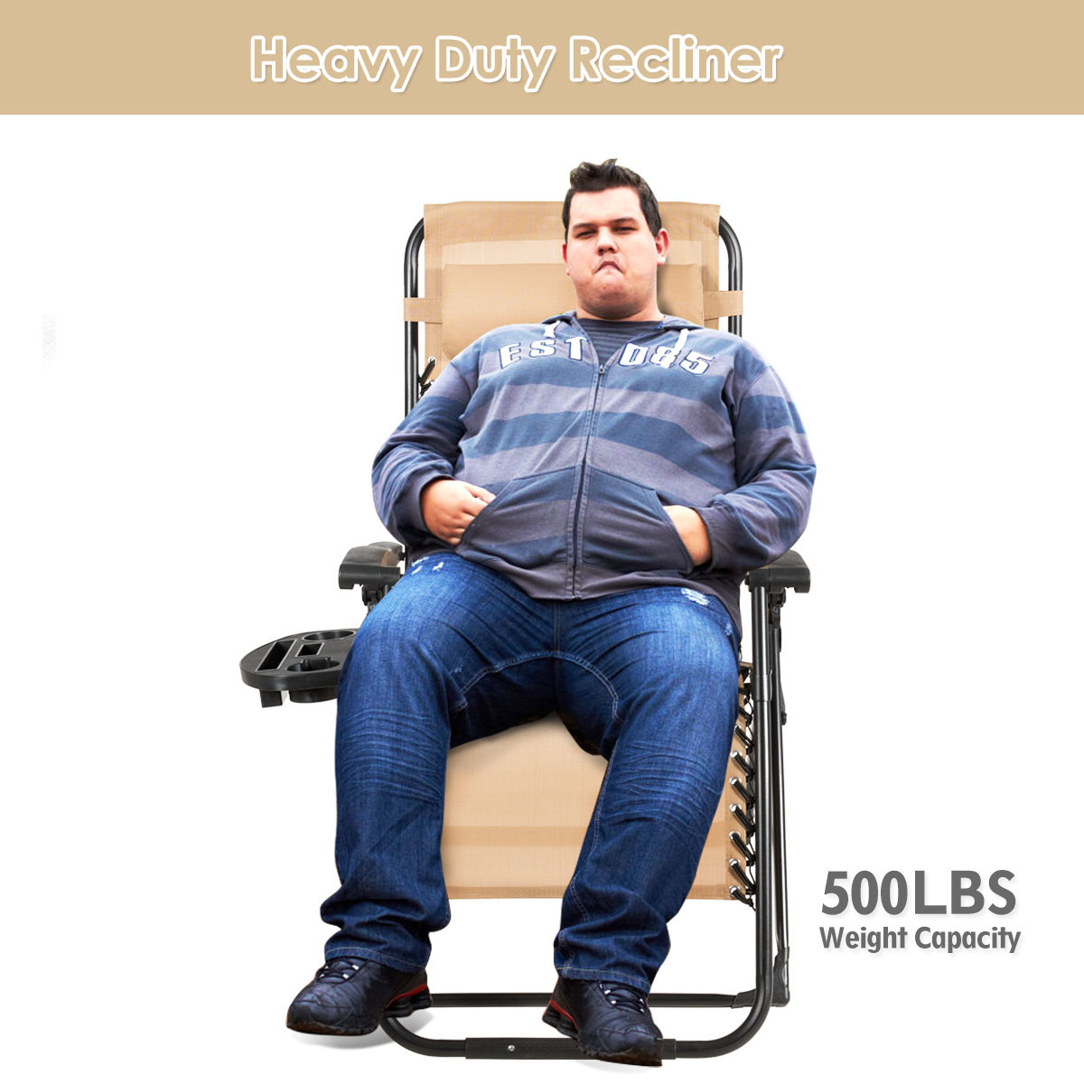 Costway Zero Gravity Chair Oversize Lounge Chair Patio Heavy Duty Folding Recliner Beige - image 2 of 8