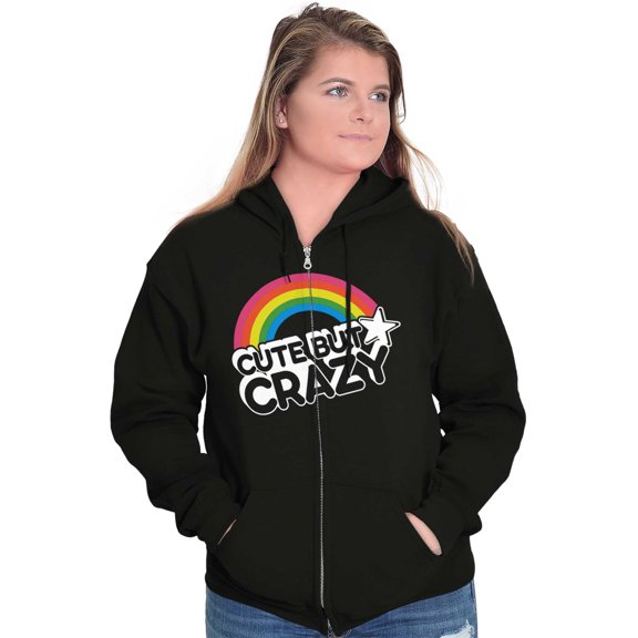 Cute But Crazy Sarcastic Funny Gym Womens Plus Size Graphic Zipper Hoodie Brisco Brands 2X