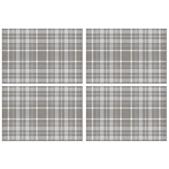 Gray White Plaid Checkered Pattern Summer Placemats Table Placemats Set Of 4-Linen Kitchen Washable Placemats Table Mats 11.8"x17.7" Non-Slip Heat Resistant
