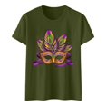thumbnail image 4 of Tisuna Mardi Gras T Shirt For Women Fashion Print Short Sleeve Crew Neck Tops Casual Comfortable Ladies Festival Pullover Outfits Army Green, 4 of 5