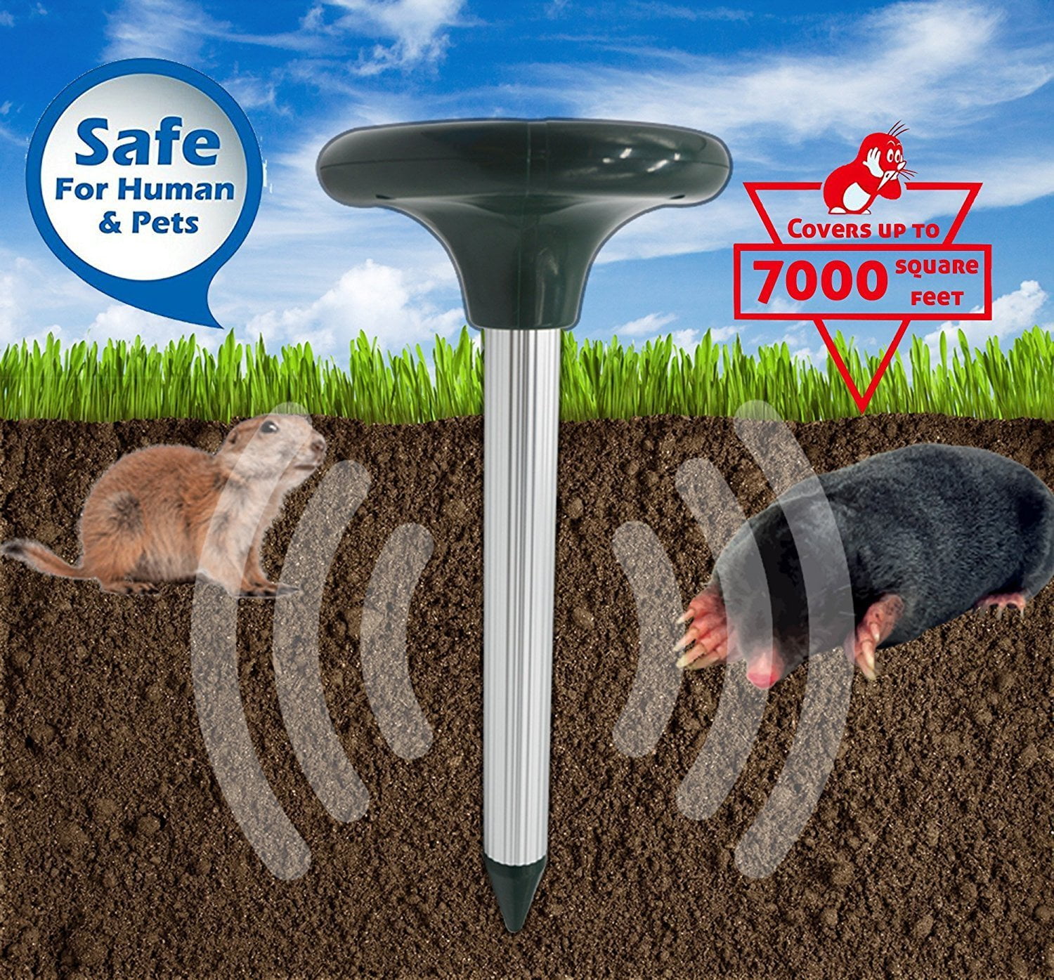 Solar Mole Repeller Snake Gopher Rodent Mice Vole Shrews Waterproof