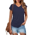 thumbnail image 4 of Women's V Neck Cap Sleeve Top Side Ruched Detail Stretchy Soft Tshirt Feminine Slim Fit Casual Summer Blouse, 4 of 7