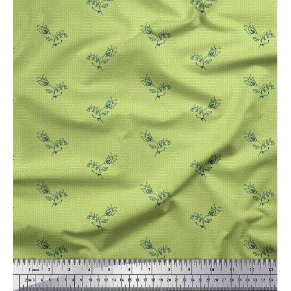 Soimoi Green Cotton Duck Fabric Artistic Bud Floral Print Fabric by the Yard 42 Inch Wide